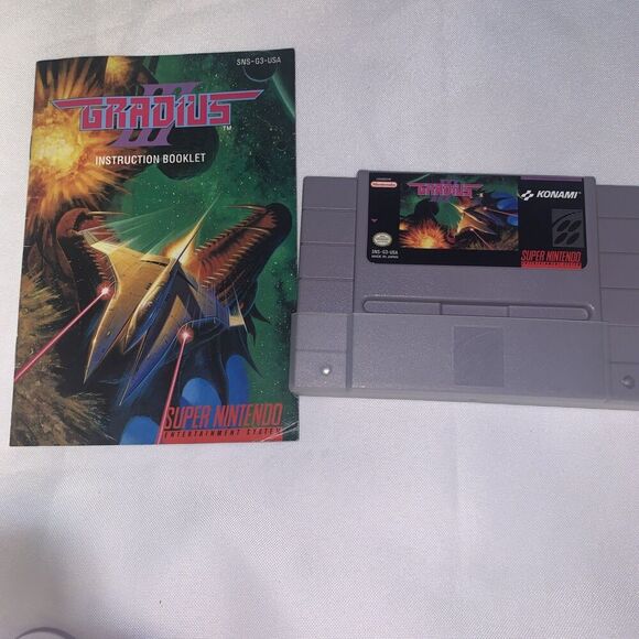 vintage video game Gradius III(Super Nintendo SNES,1991) CIB w/booklet No Poster - Picture 5 of 8